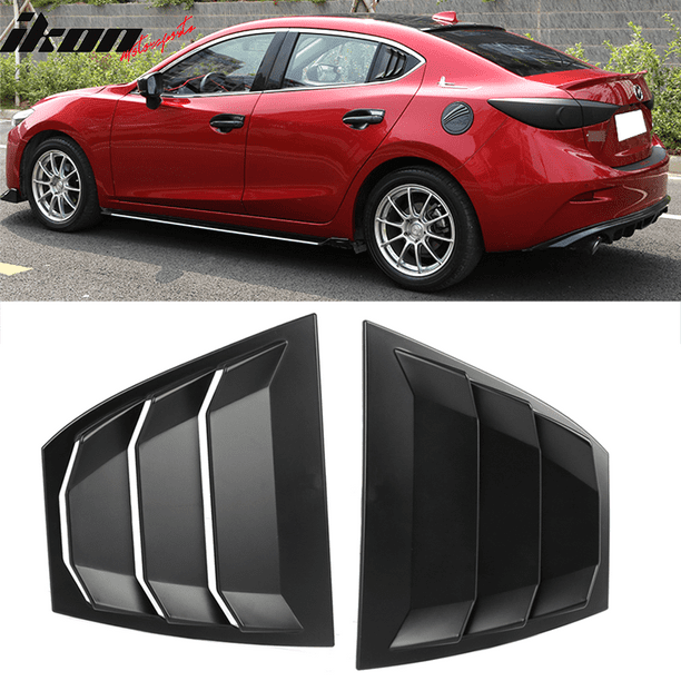 ABS Plastic Carbon Fiber Look Quarter Scoop Cover Vent By IKON MOTORSPORTS Side Window Louvers Fits 2014-2018 Mazda 3